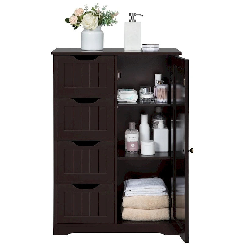 Floor Bathroom Cabinet Unit with 4 Drawers, Cupboard Storage