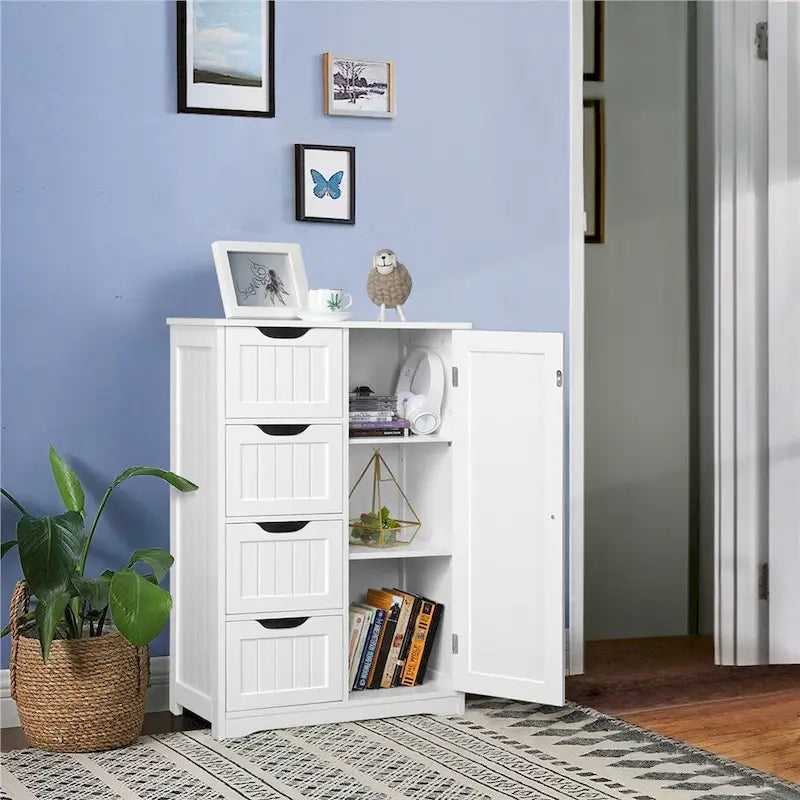 Floor Bathroom Cabinet Unit with 4 Drawers, Cupboard Storage