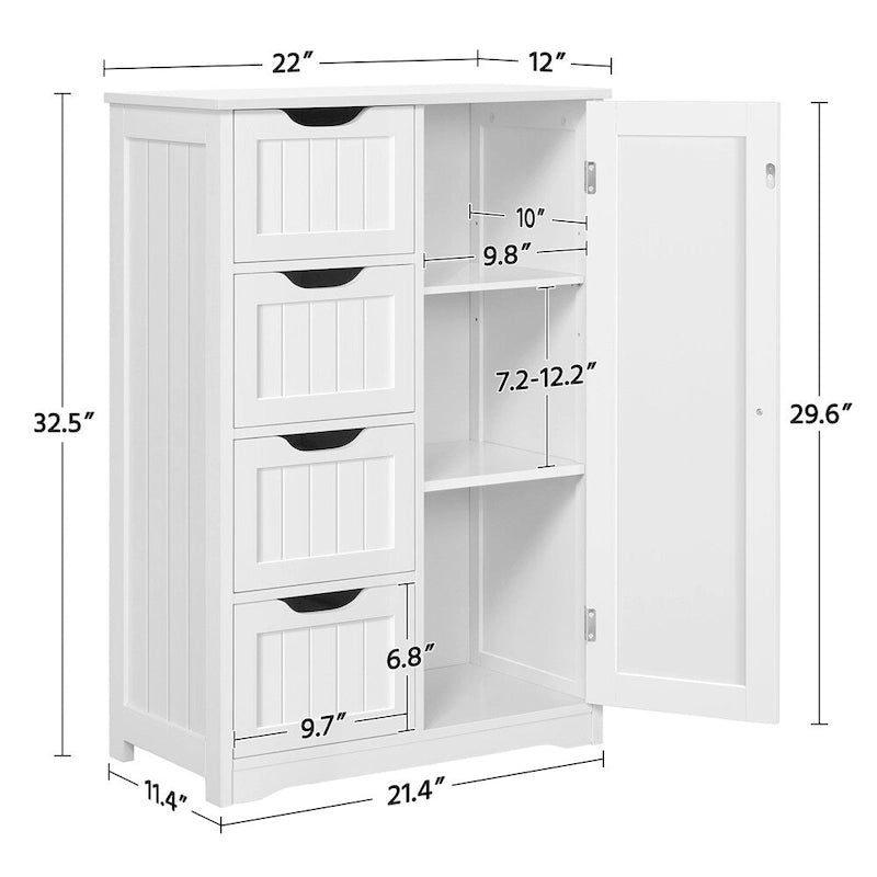 Floor Bathroom Cabinet Unit with 4 Drawers, Cupboard Storage