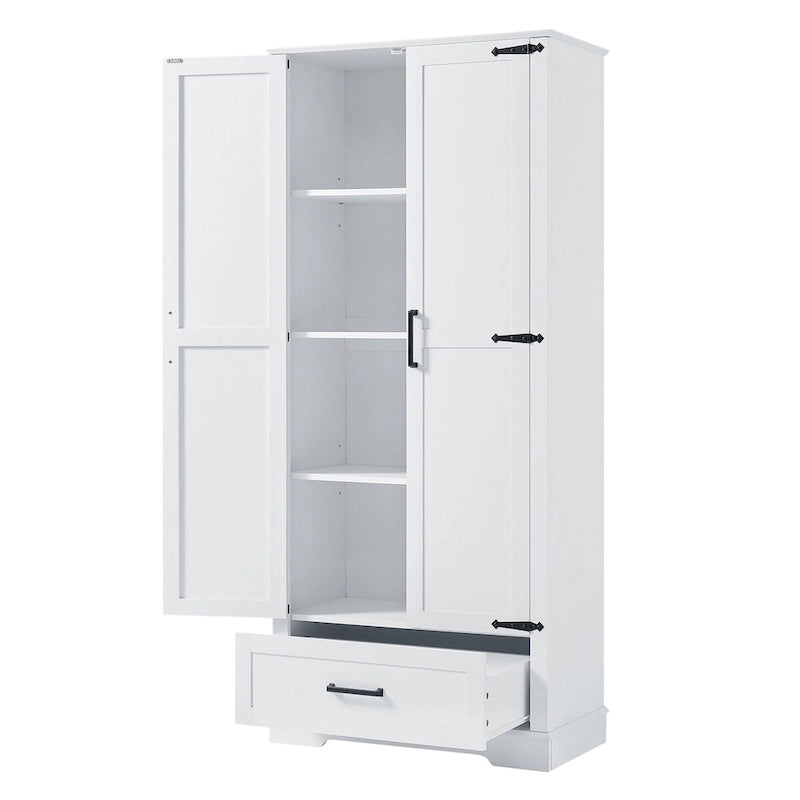 Mobile alto da bagno con due ante, un cassetto e ripiano regolabile, pannello MDF, bianco