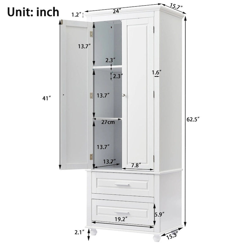 Mobile contenitore alto con due cassetti per bagno/ufficio - 24x62.5