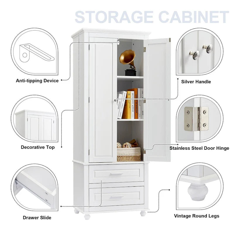 Mobile contenitore alto con due cassetti per bagno/ufficio - 24x62.5