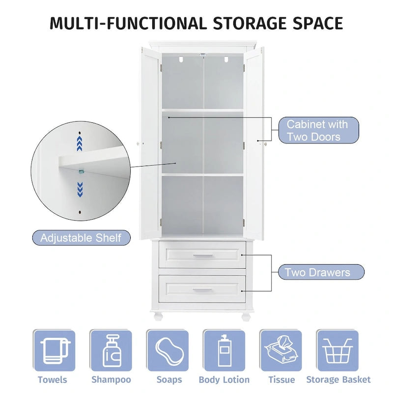 Mobile contenitore alto con due cassetti per bagno/ufficio - 24x62.5