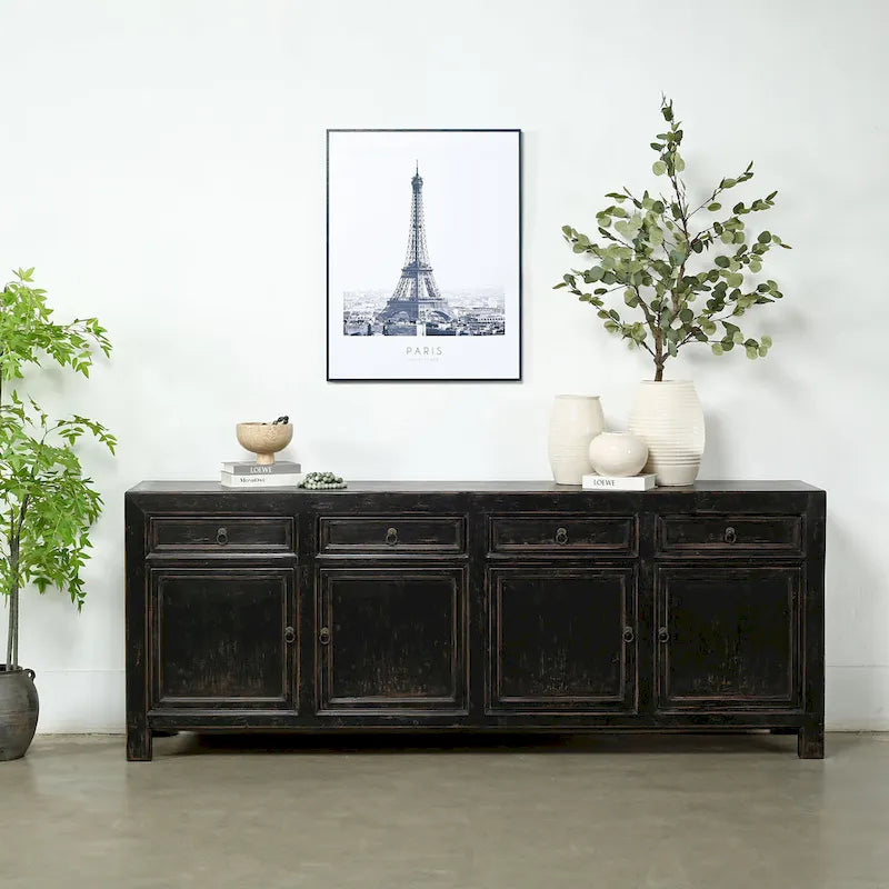 Four Drawers Sideboard Distressed Black 93x18x35H