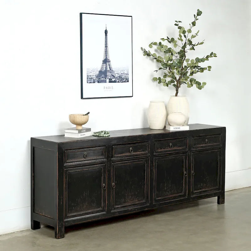 Four Drawers Sideboard Distressed Black 93x18x35H