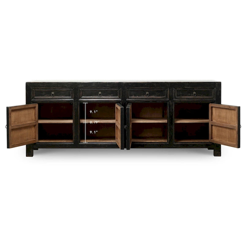 Four Drawers Sideboard Distressed Black 93x18x35H